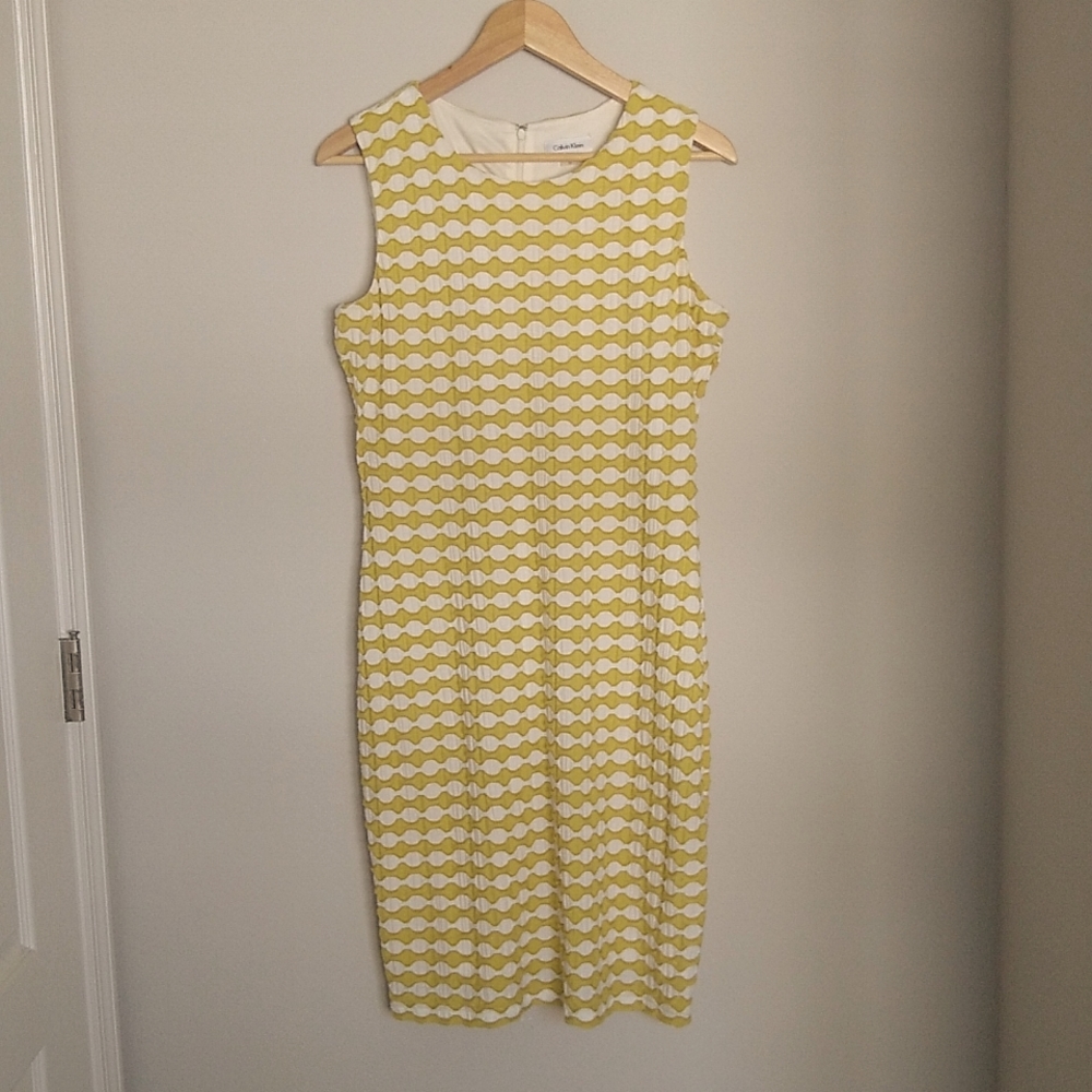 Calvin Klein chartreuse and beige dress, size 10